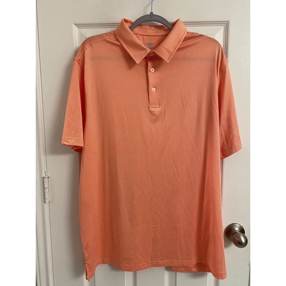 Men’s Polo Shirt Performance Fabric Coral White Stripe Size XL Men’s Activewear